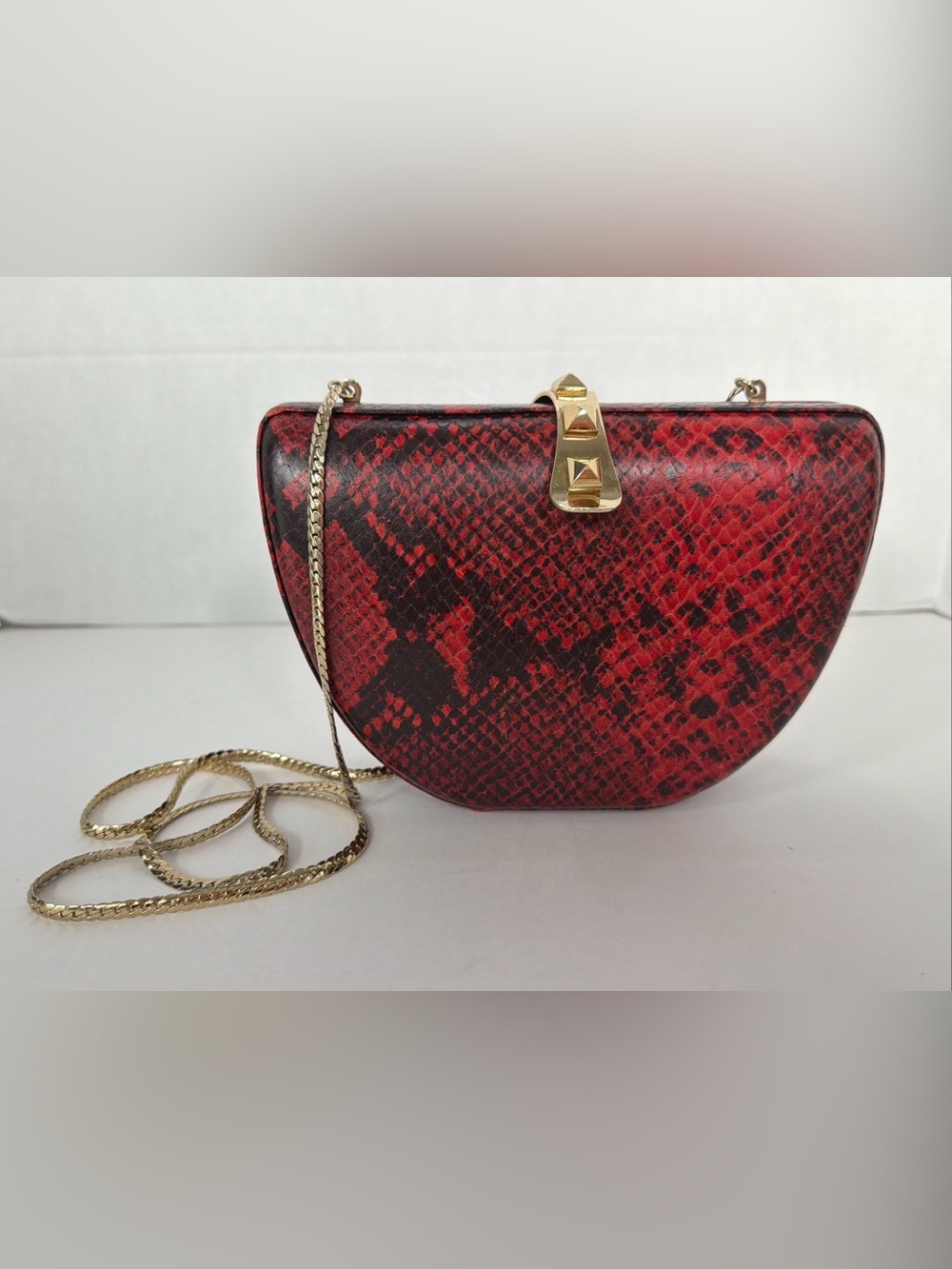 Rebecca Minkoff RED SNAKESKIN PARKER MINAUDIÉRE BAG Clutch w/ GOLD STRAP VGC